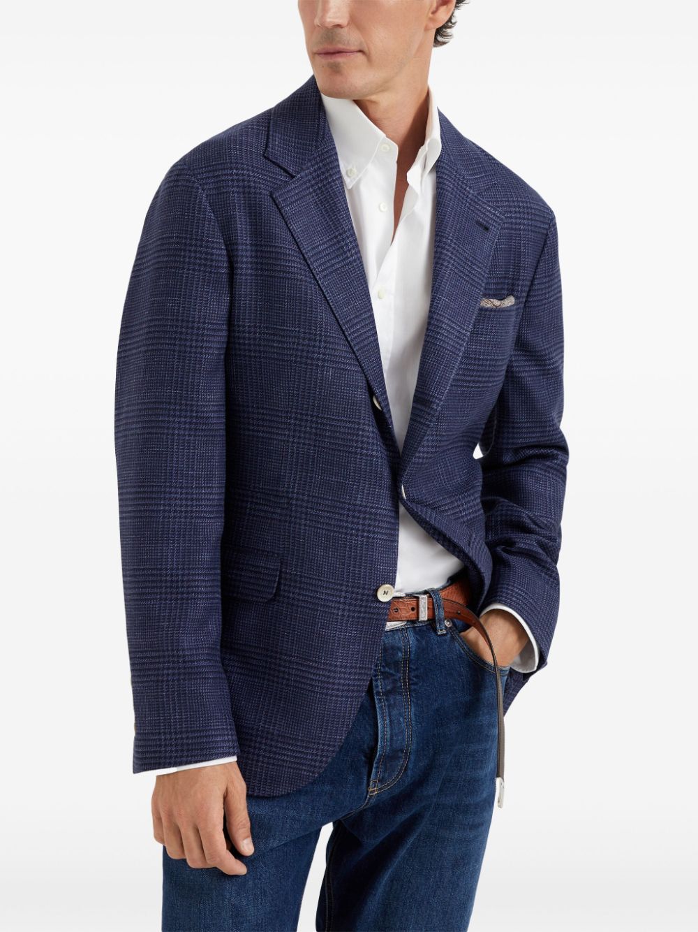 Brunello Cucinelli Blue Wool Blend Check Jacket image 2