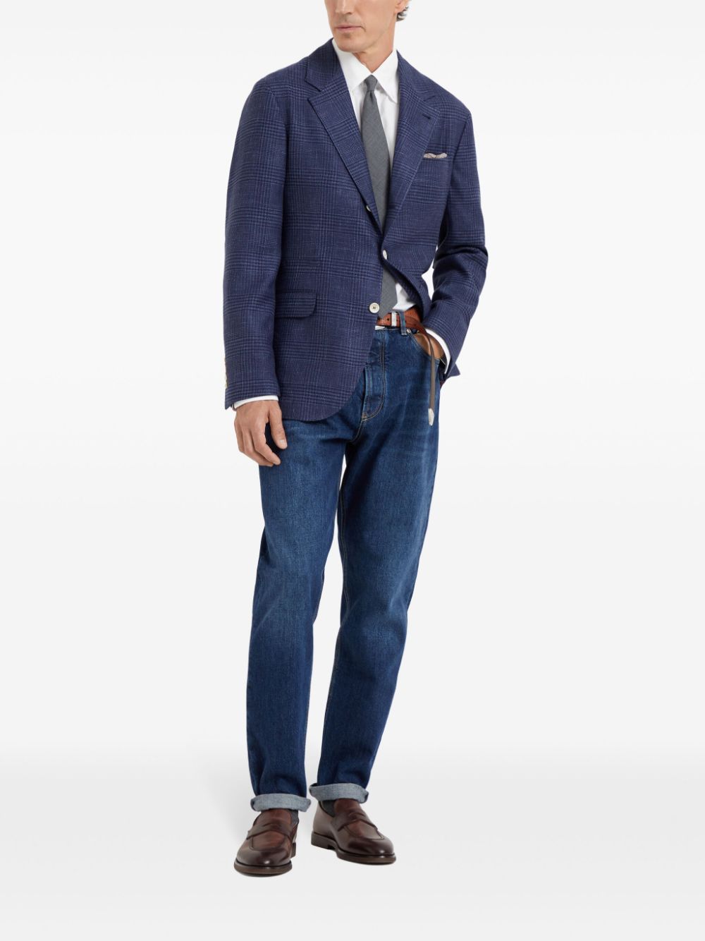 Brunello Cucinelli Blue Wool Blend Check Jacket image 3