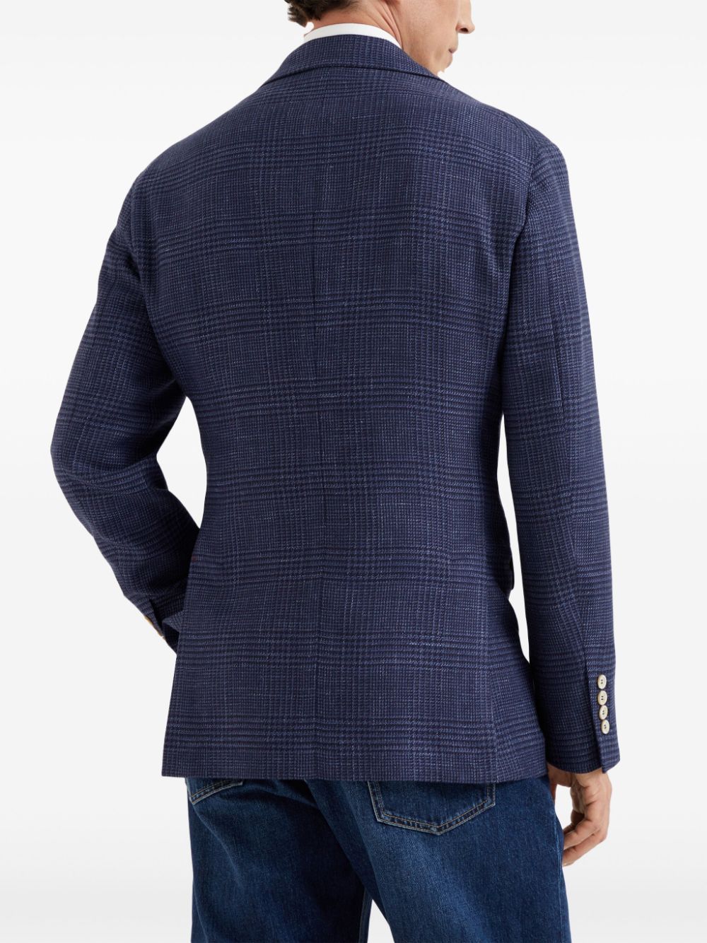 Brunello Cucinelli Blue Wool Blend Check Jacket image 4