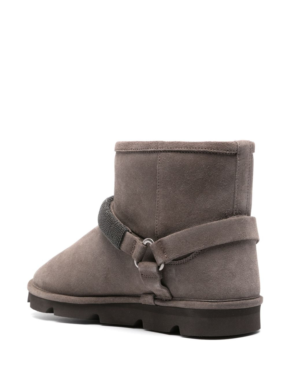 Brunello Cucinelli Grey Calf Suede Ankle Boots with Monili Chain Detail image 2