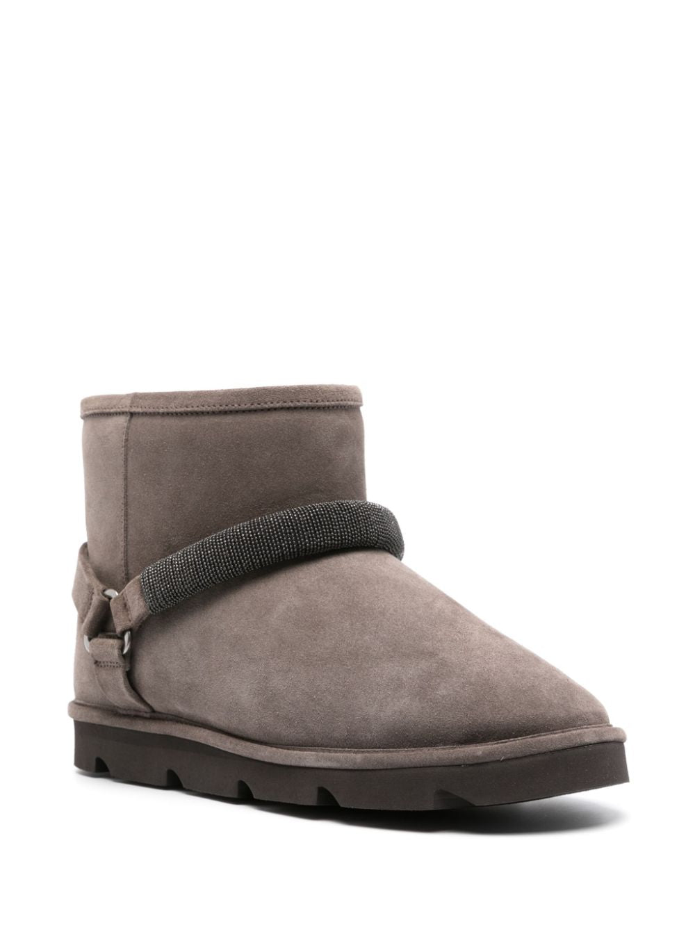 Brunello Cucinelli Grey Calf Suede Ankle Boots with Monili Chain Detail image 3