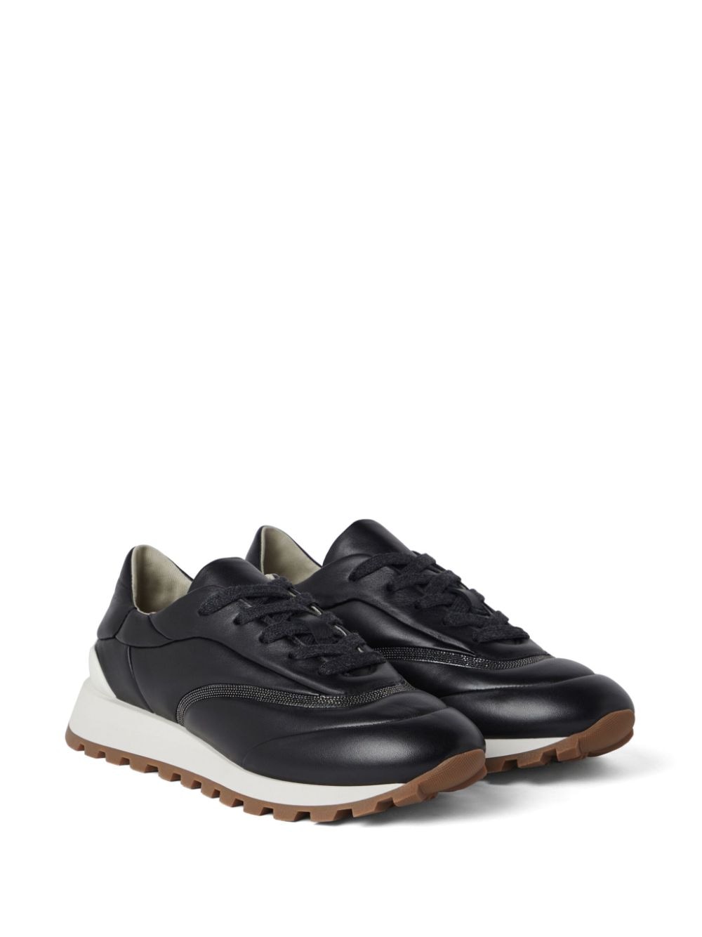 Brunello Cucinelli Black Nappa Leather Sneakers with Monili Chain Detail image 1