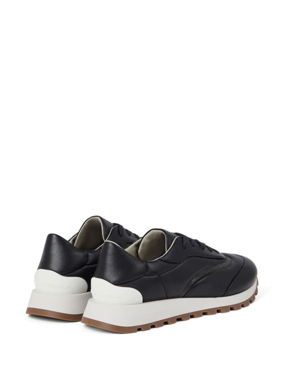 Brunello Cucinelli Black Nappa Leather Sneakers with Monili Chain Detail image 4