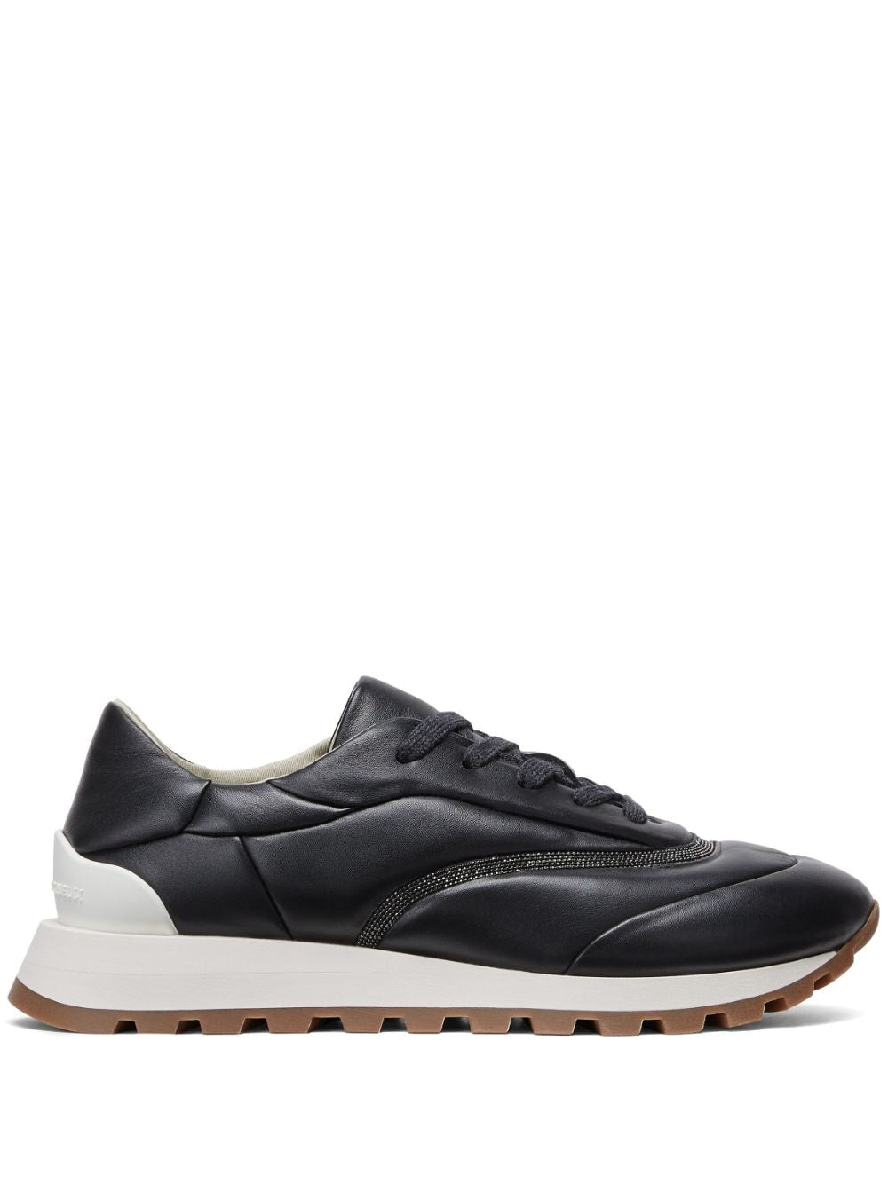 Brunello Cucinelli Black Nappa Leather Sneakers with Monili Chain Detail image 0