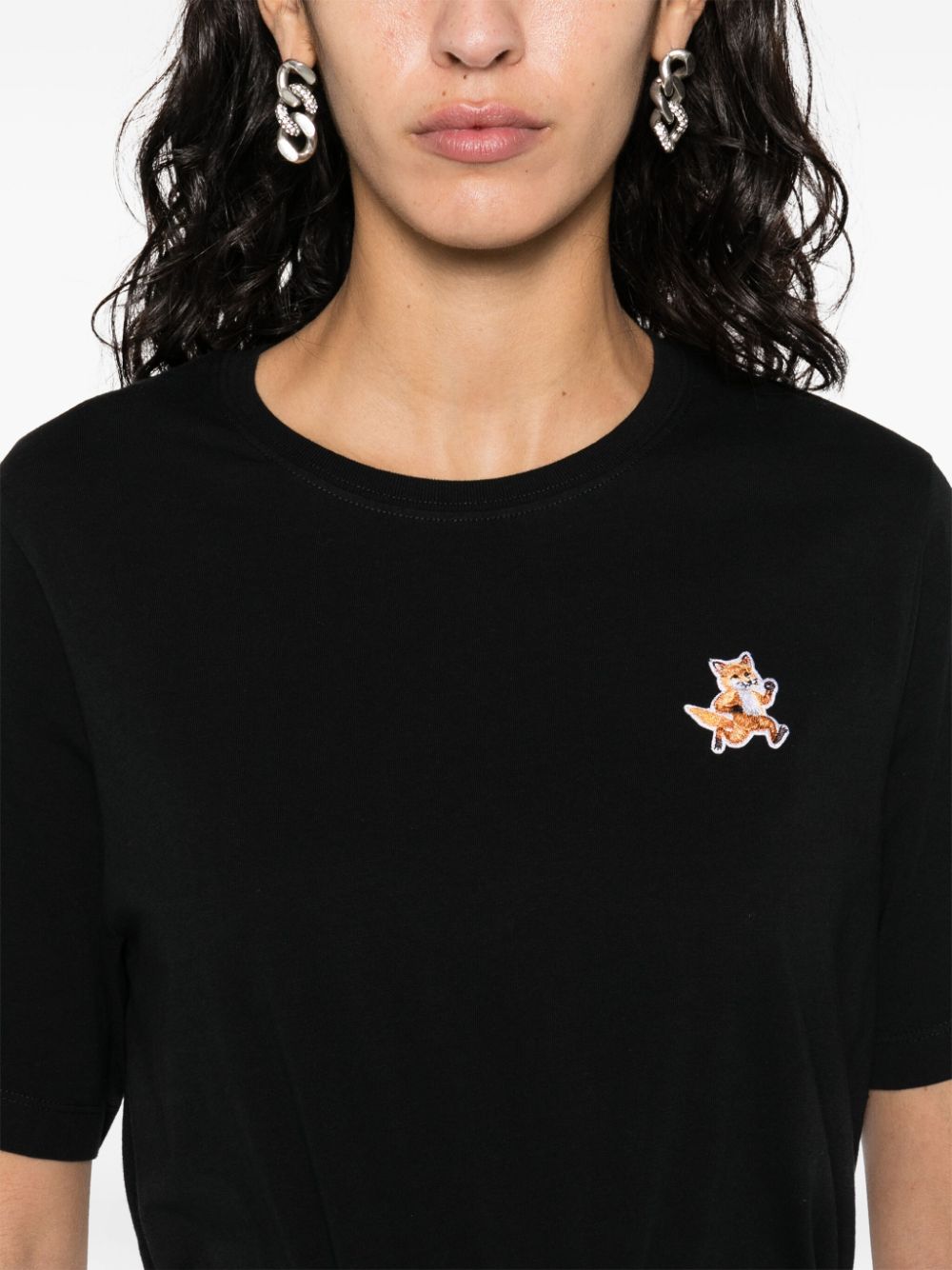 MAISON KITSUNÉ Black Cotton T-Shirt with Speedy Fox Applique image 1