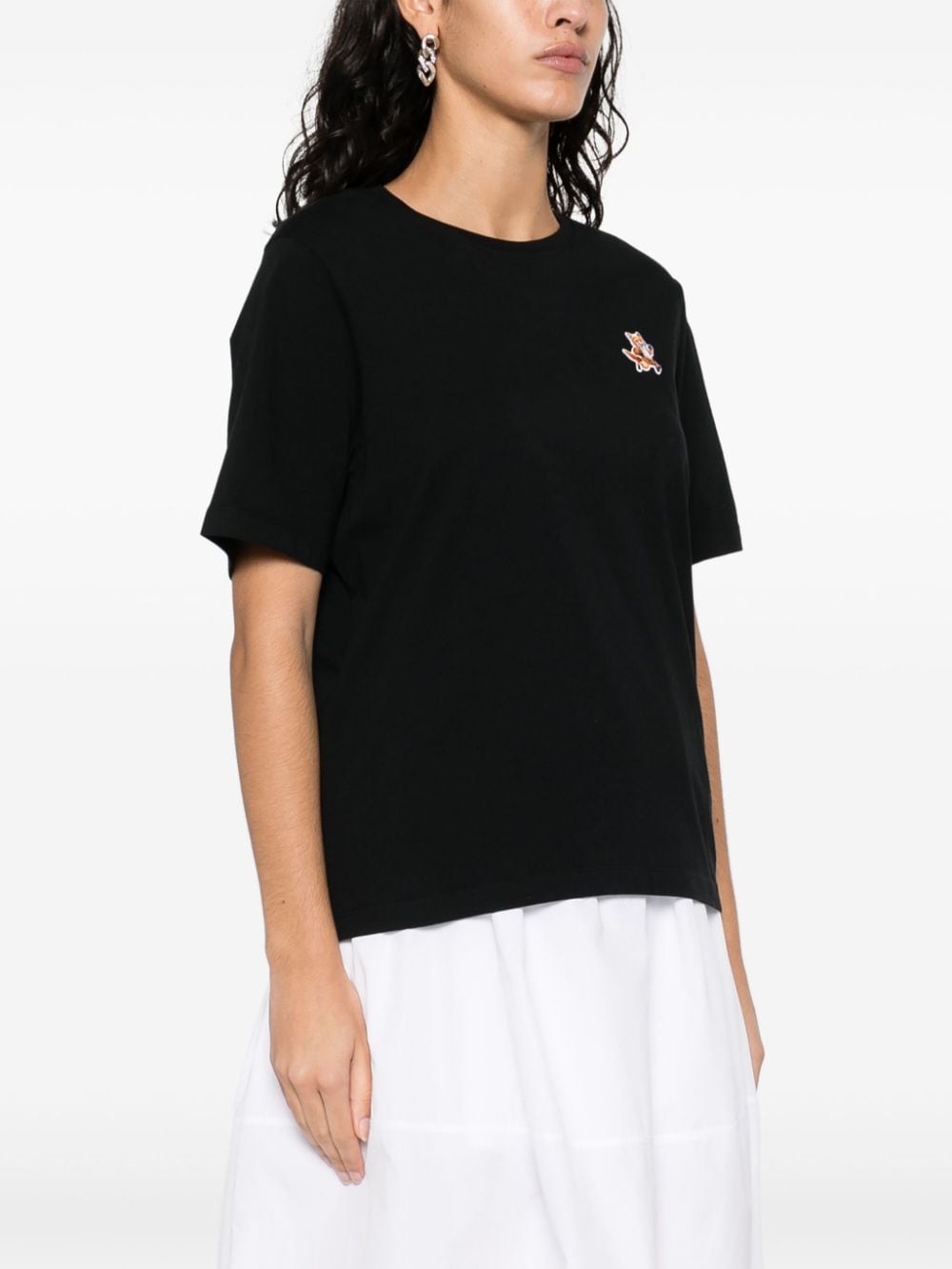 MAISON KITSUNÉ Black Cotton T-Shirt with Speedy Fox Applique image 2