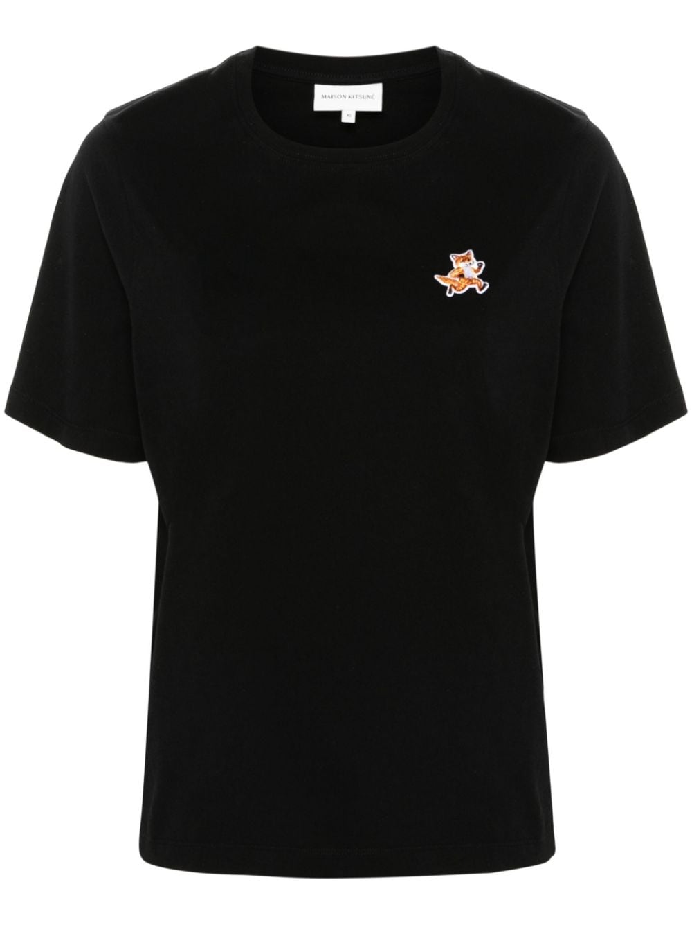 MAISON KITSUNÉ Black Cotton T-Shirt with Speedy Fox Applique image 0