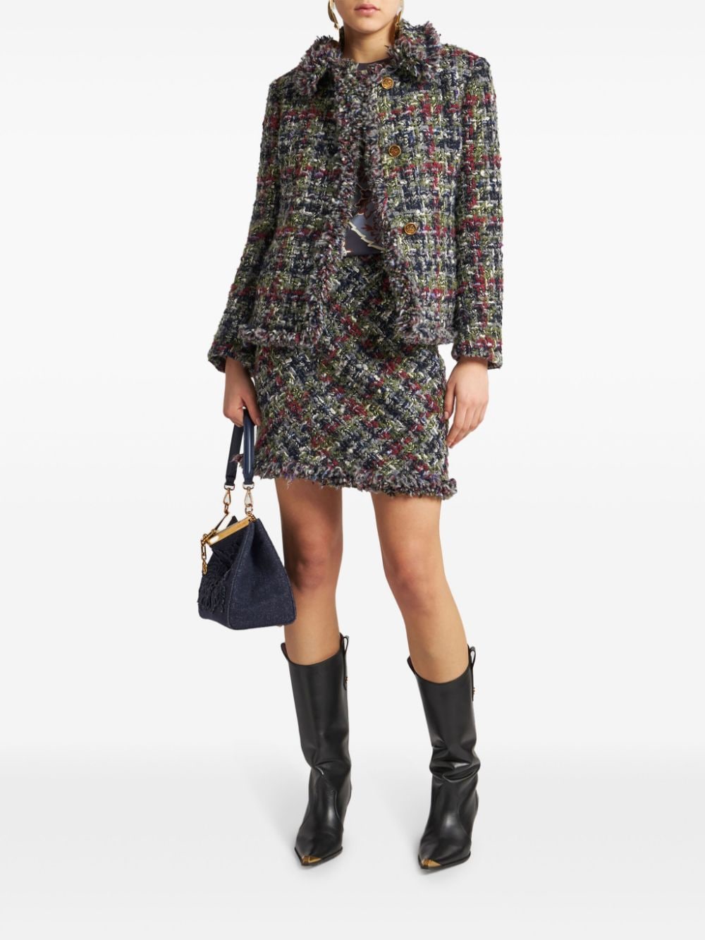 Etro Multicolor Tweed Fringed Edge Jacket image 4