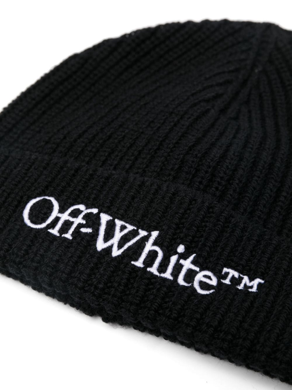 Off-White Black Ribbed Knit Wool Hat with Embroidered Logo image 1