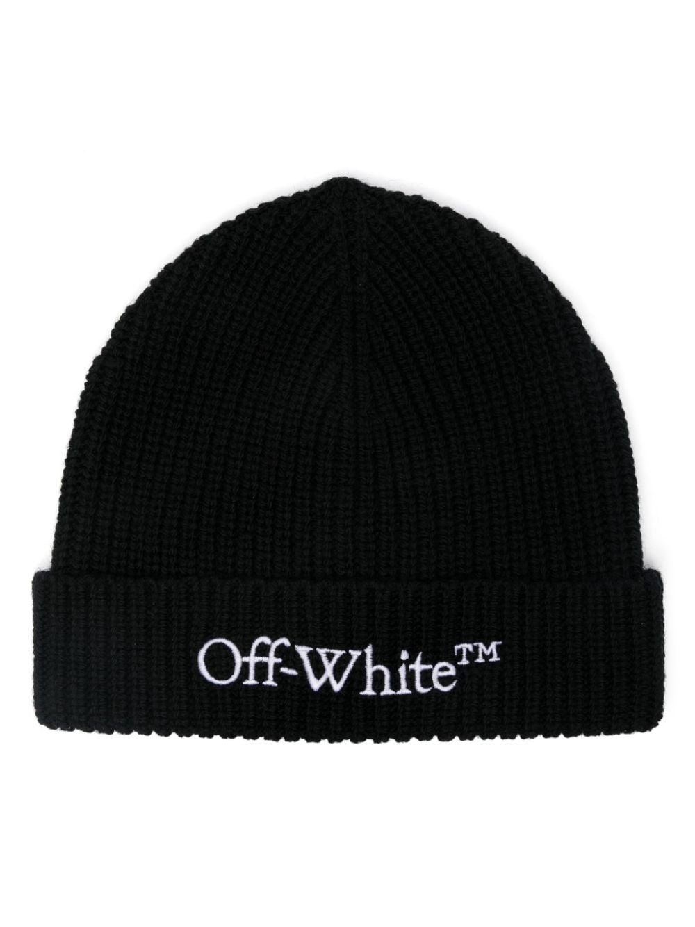 Off-White Black Ribbed Knit Wool Hat with Embroidered Logo image 0