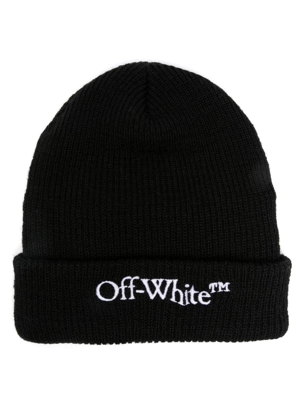 Off-White Black Wool Ribbed Knit Embroidered Logo Hat image 0