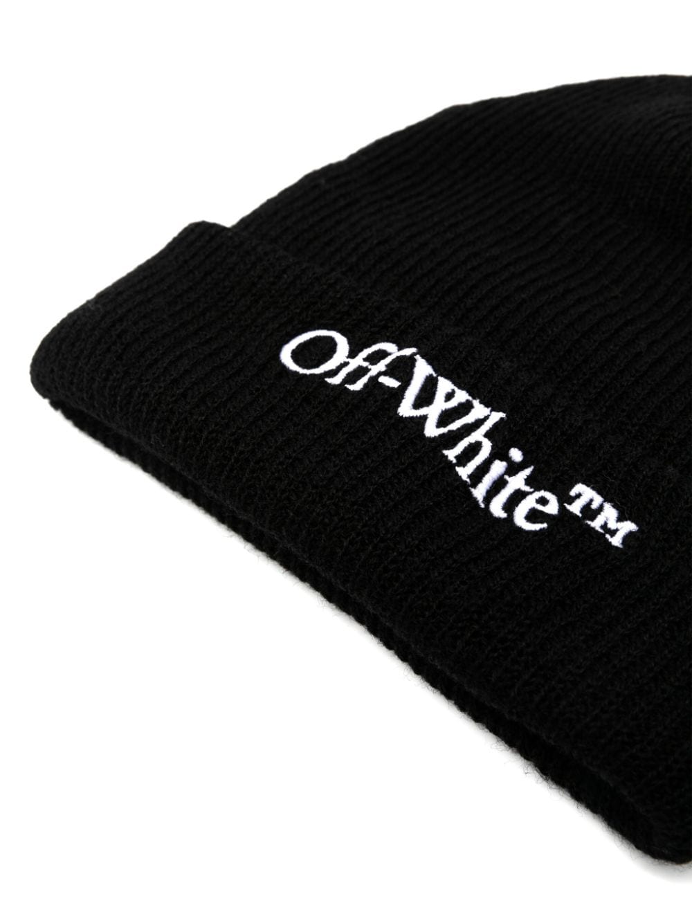 Off-White Black Wool Ribbed Knit Embroidered Logo Hat image 1