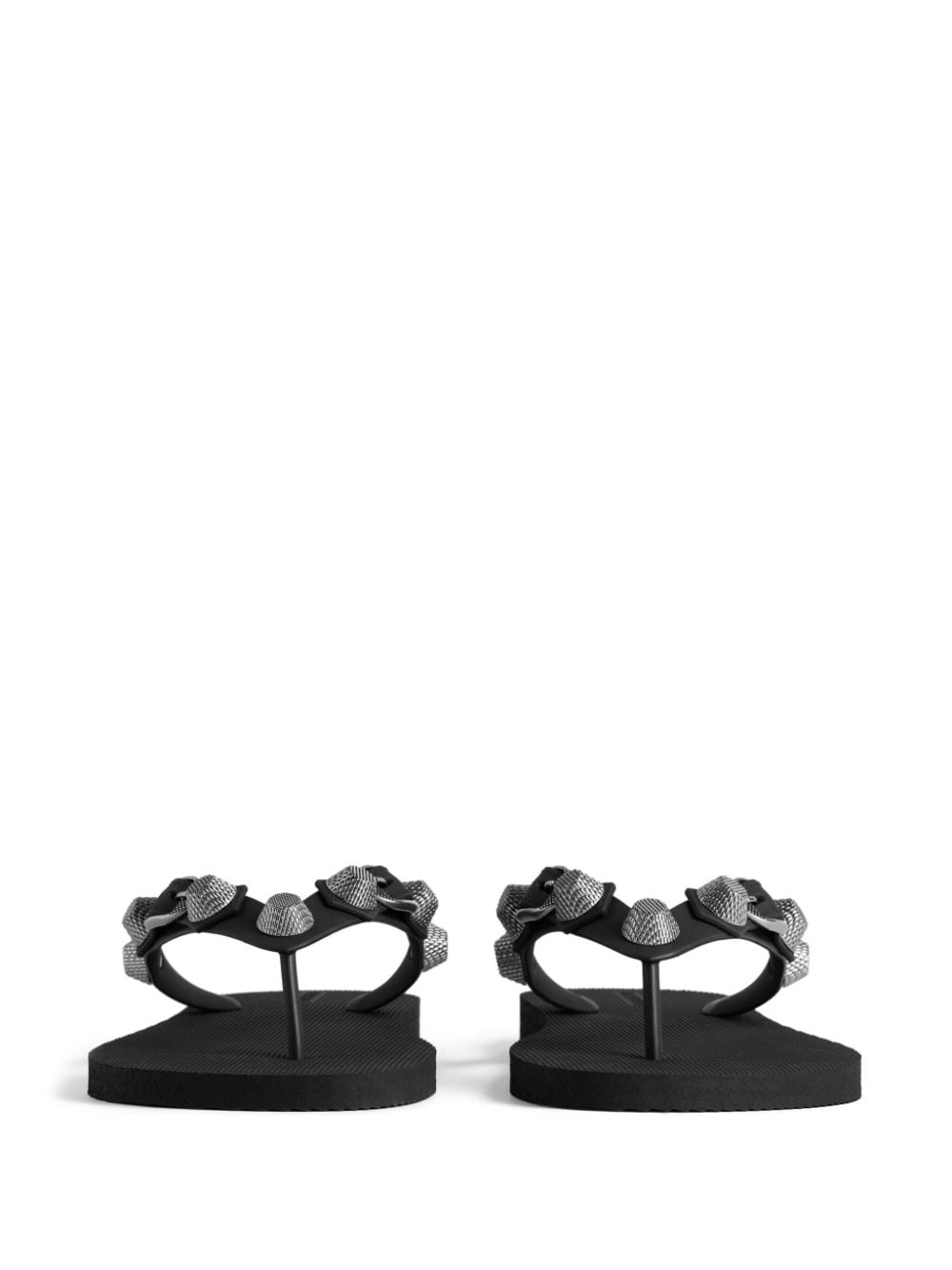 Balenciaga Black Leather Thong Sandals with Silver-Tone Studs image 1