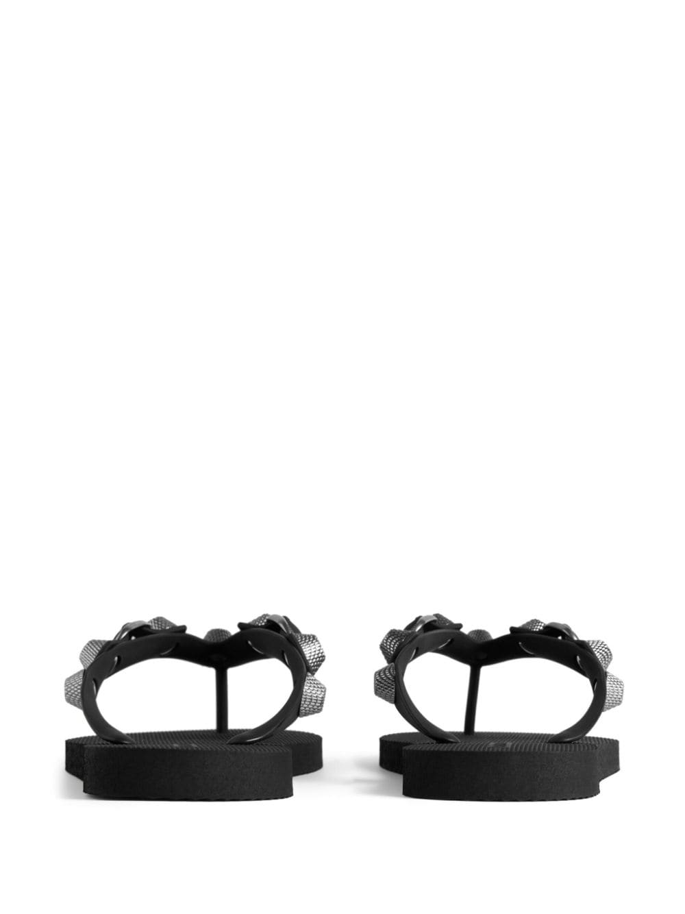 Balenciaga Black Leather Thong Sandals with Silver-Tone Studs image 2