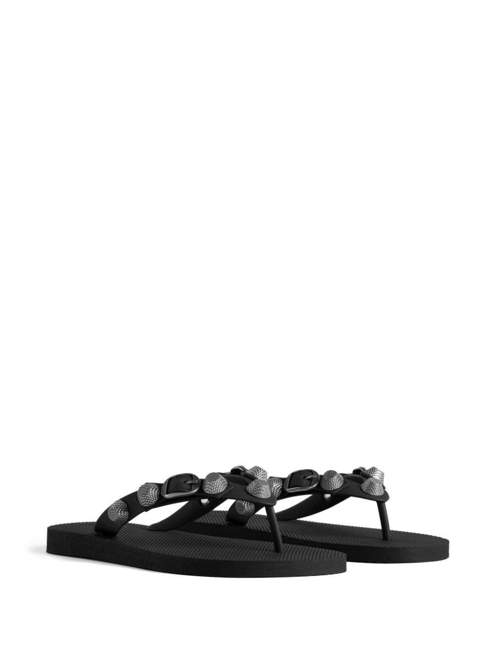 Balenciaga Black Leather Thong Sandals with Silver-Tone Studs image 4