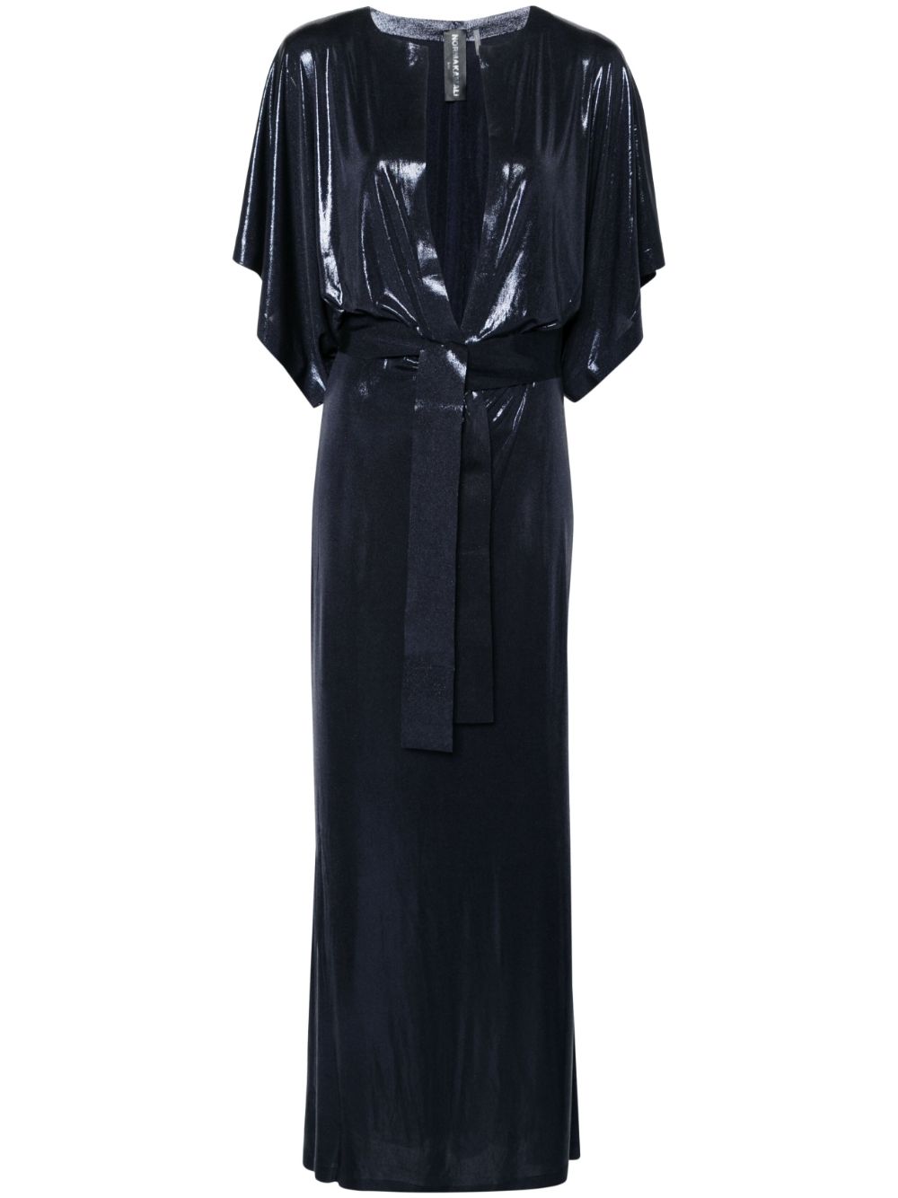 Norma Kamali Blue Stretch Metallic Column Dress image 0