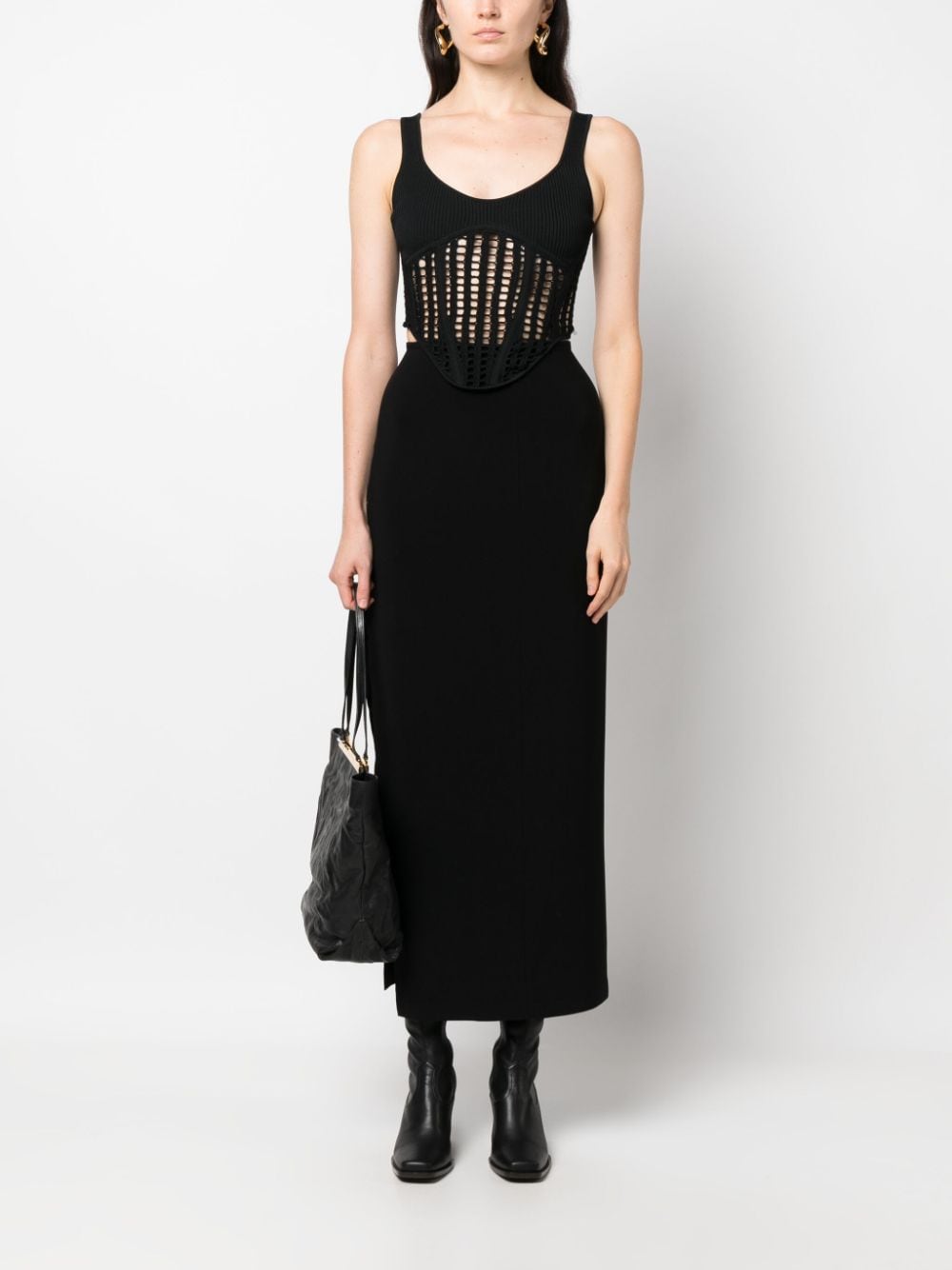 Norma Kamali Black Stretch Side Slit High Waist Skirt image 4