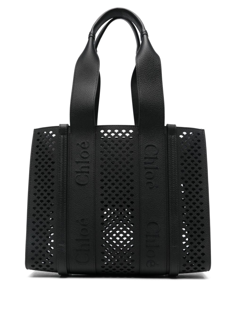 Chloé Black Grained Leather Open Top Tote Bag image 0