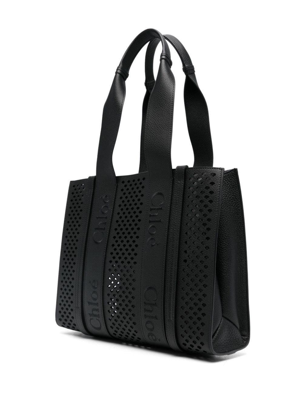 Chloé Black Grained Leather Open Top Tote Bag image 3