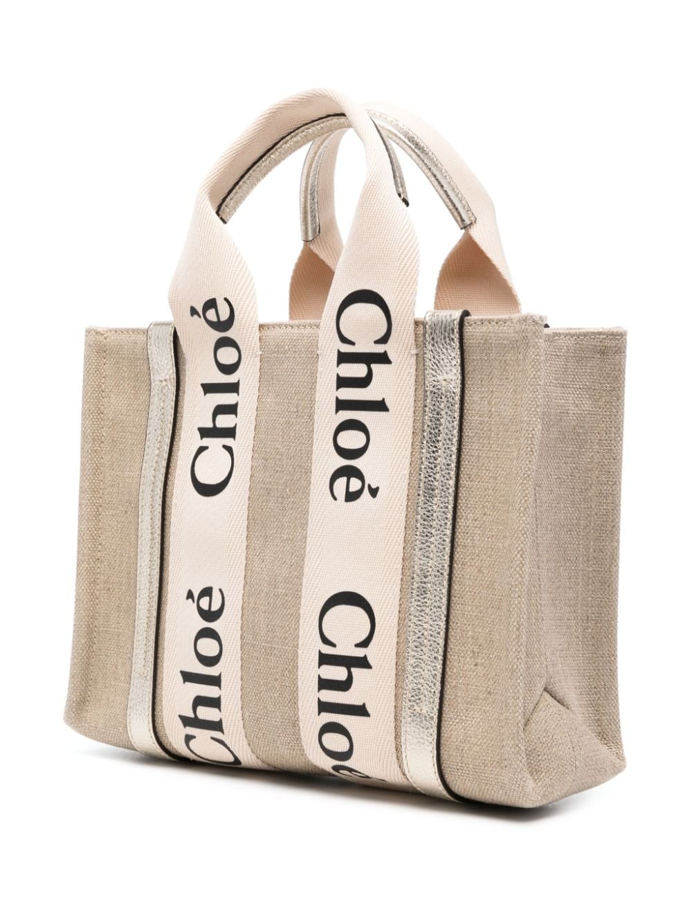 Chloé Beige Canvas Tote Bag with Leather Trim image 3