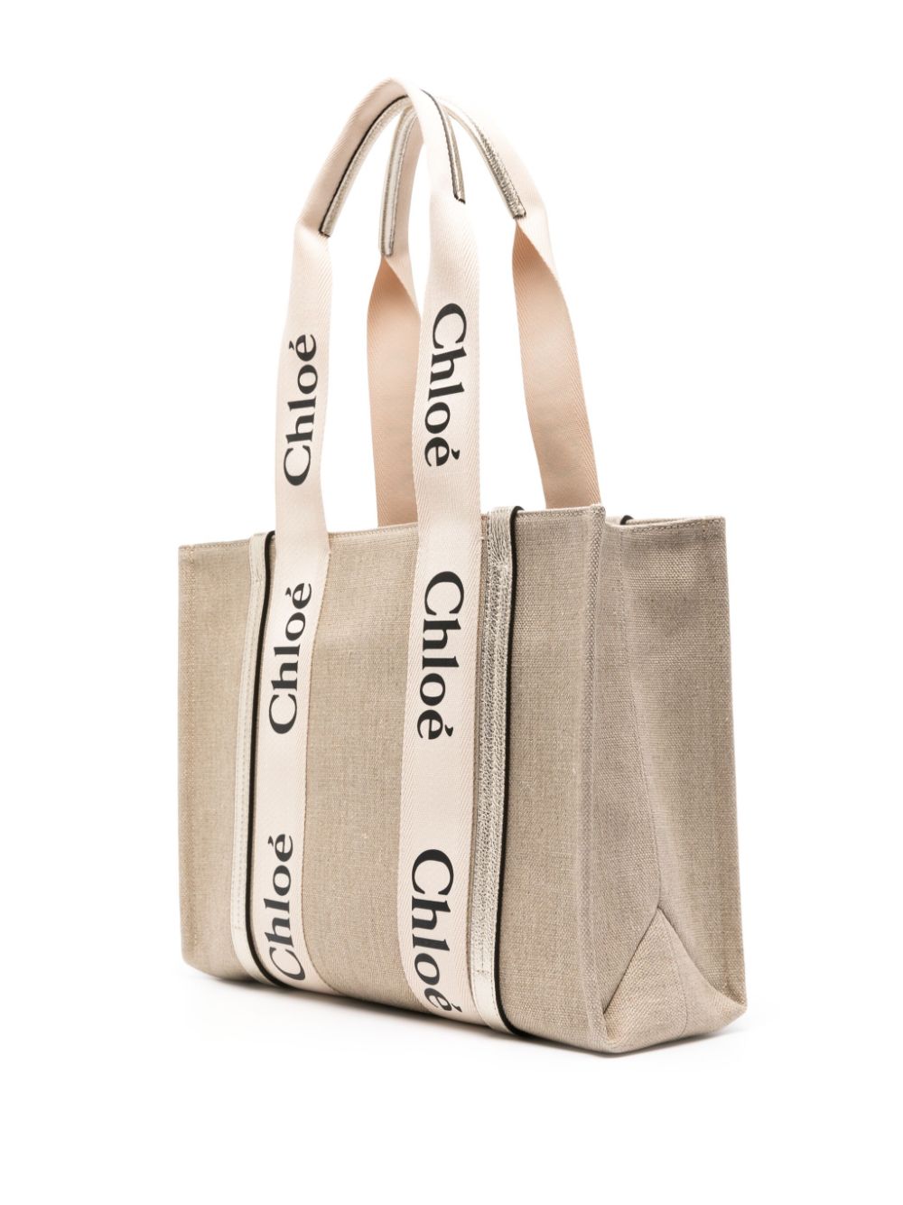 Chloé Beige Linen and Flax Tote Bag with Logo Handles image 3