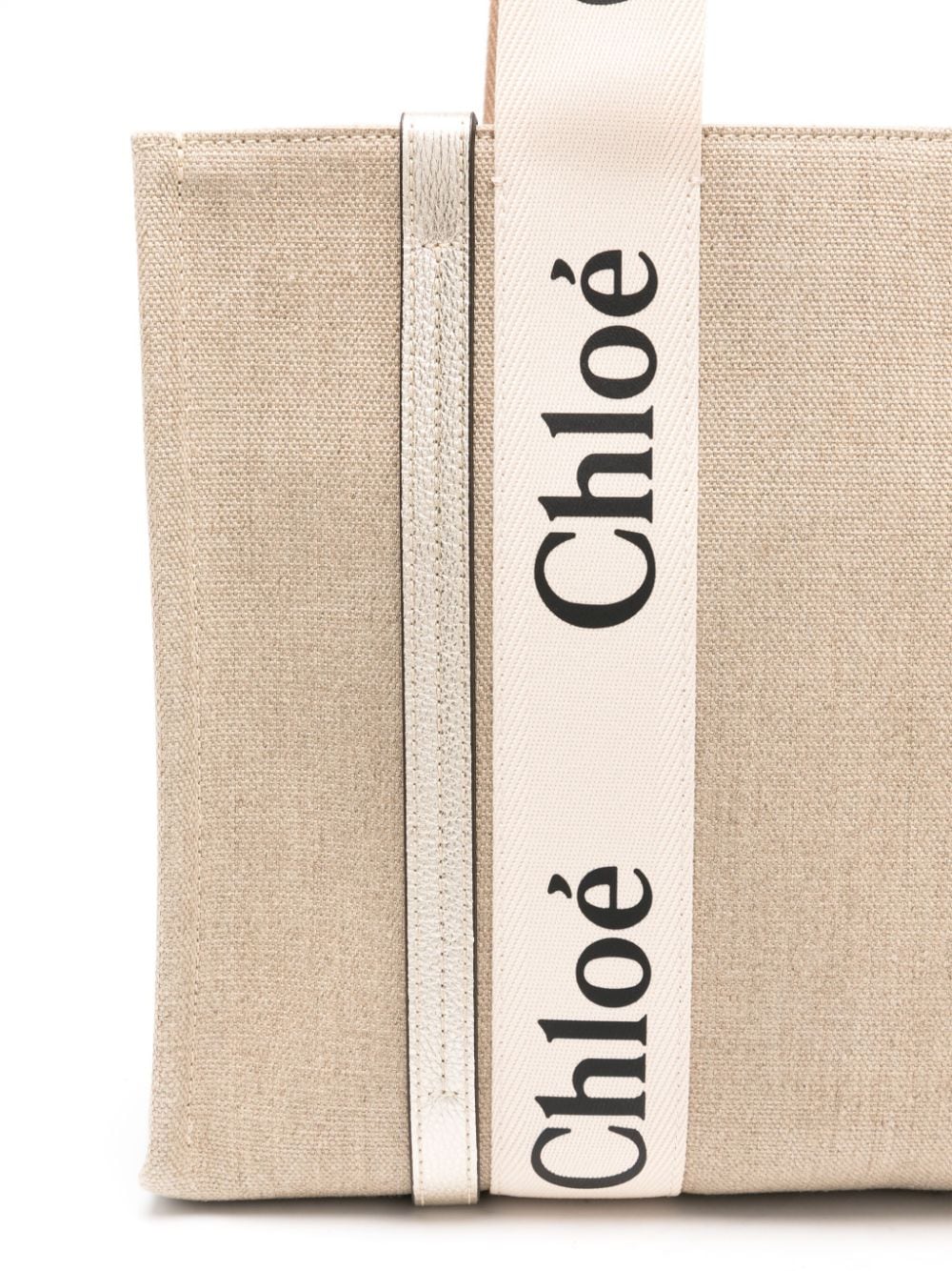 Chloé Beige Linen and Flax Tote Bag with Logo Handles image 4