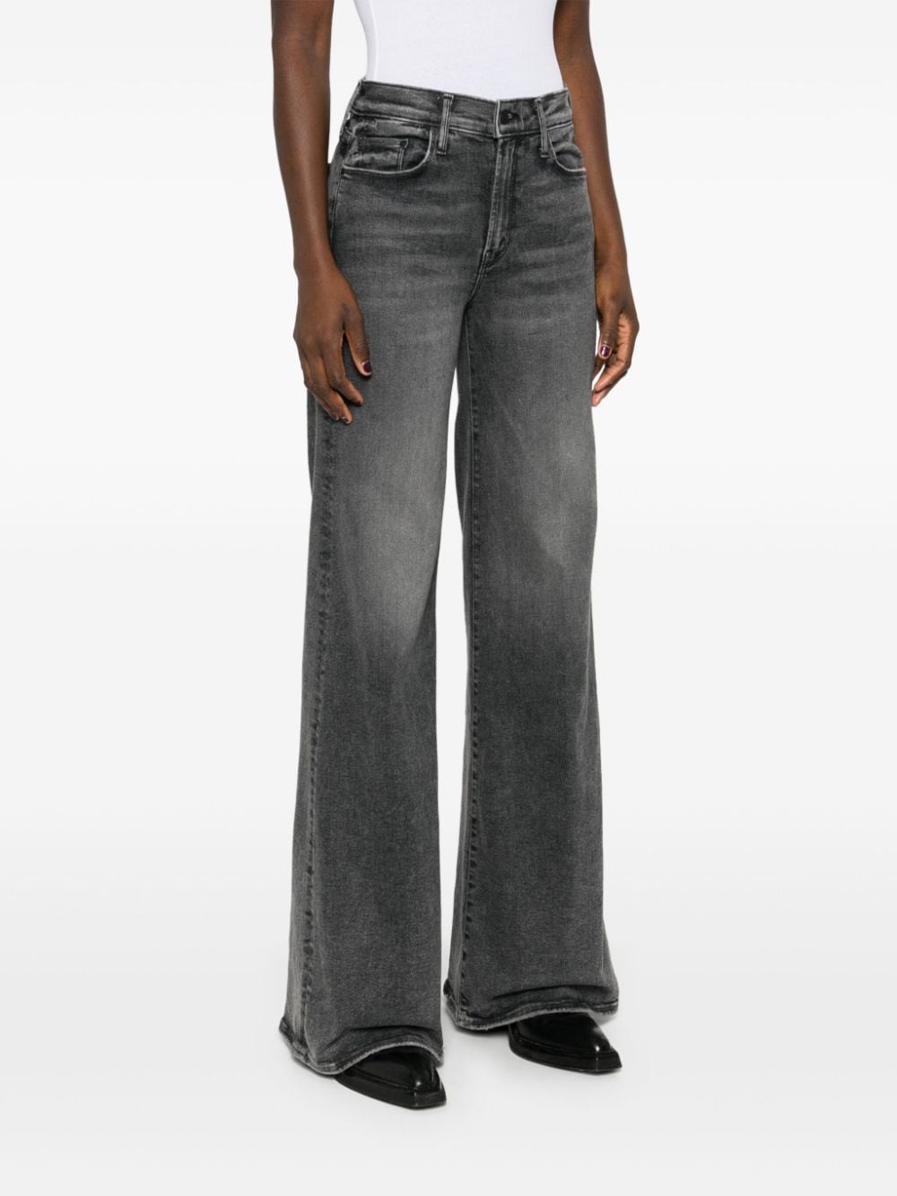 SLEEKEO Grey High-Waisted Straight Leg Jeans with Flared Hem image 2