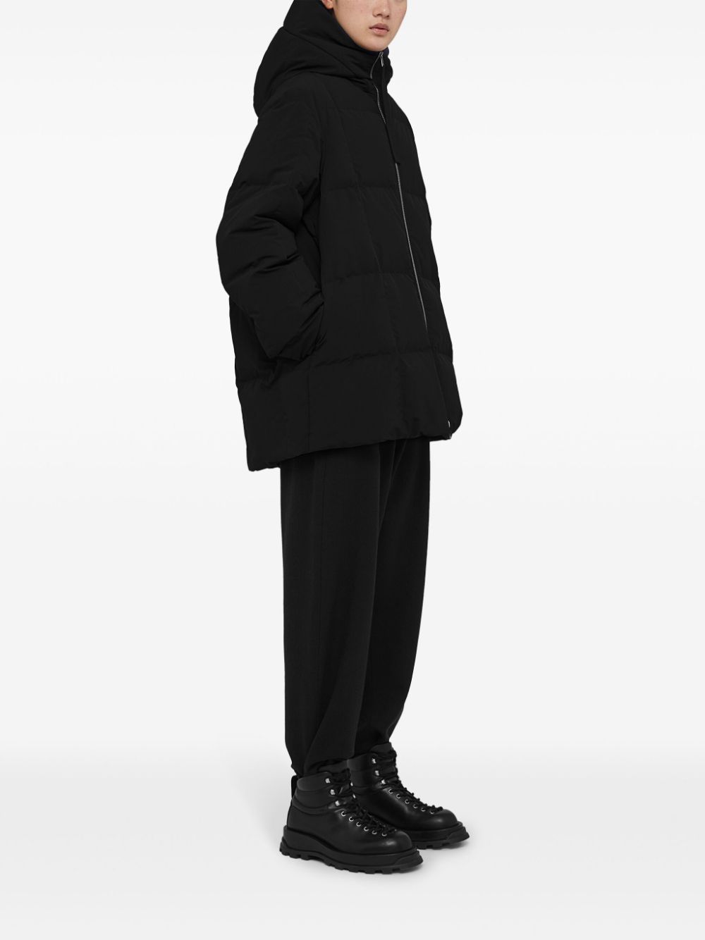 JIL SANDER PLUS Black Quilted Padded Long Coat image 2