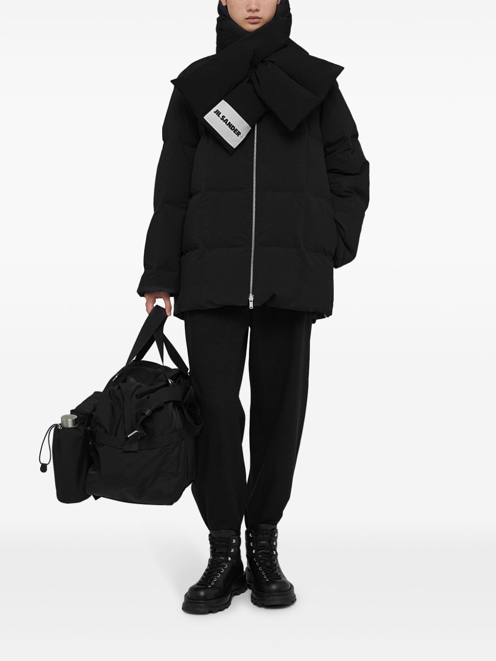 JIL SANDER PLUS Black Quilted Padded Long Coat image 4