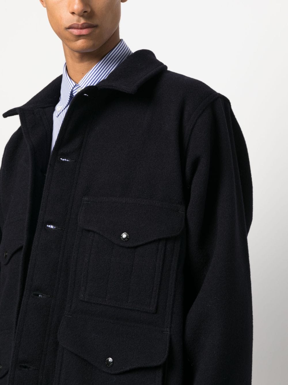 Filson Navy Blue Wool Shirt Jacket with Flap Pockets image 1