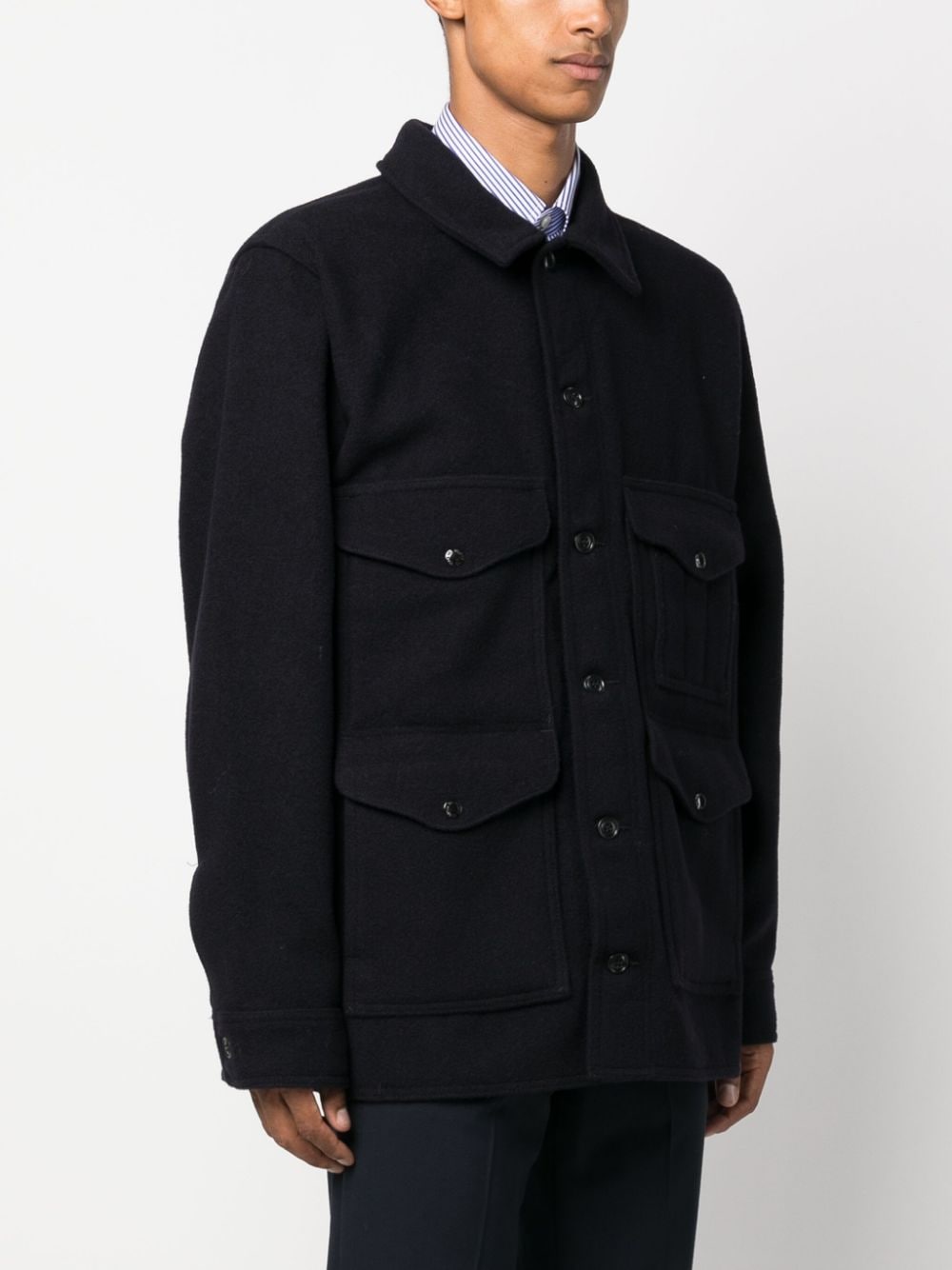 Filson Navy Blue Wool Shirt Jacket with Flap Pockets image 3