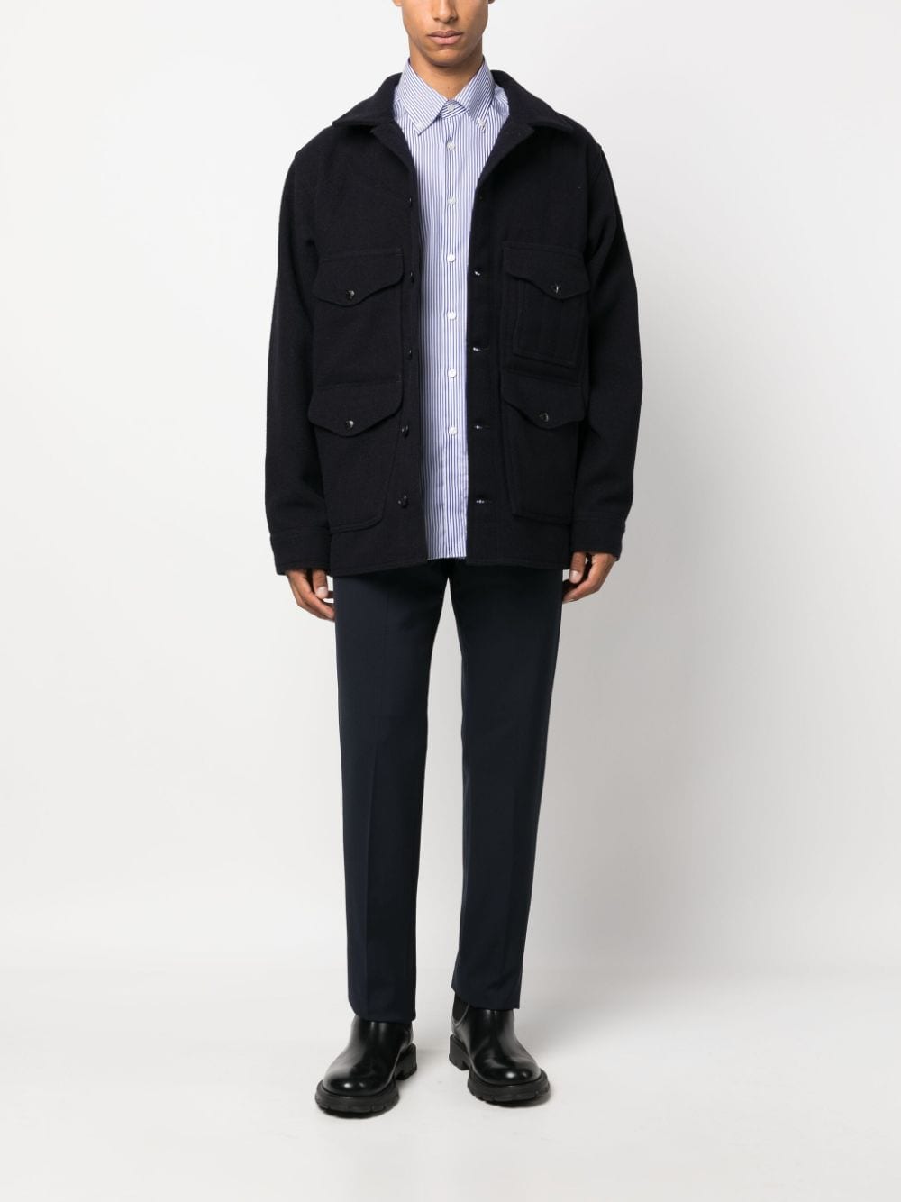 Filson Navy Blue Wool Shirt Jacket with Flap Pockets image 4