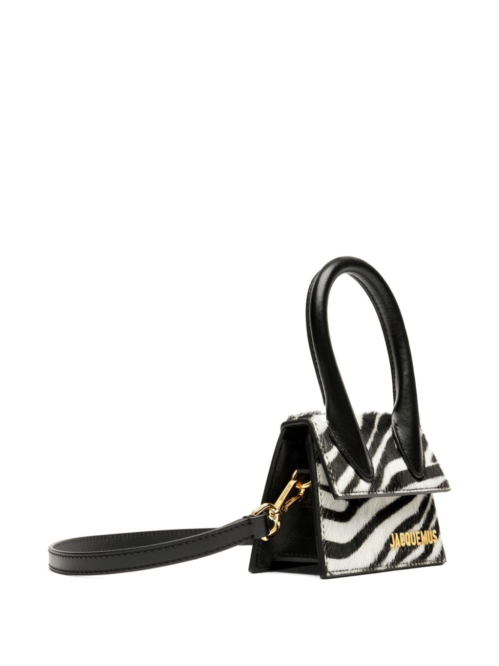 JACQUEMUS Le Chiquito Calf Hair Zebra Print Foldover Bag - Black image 1