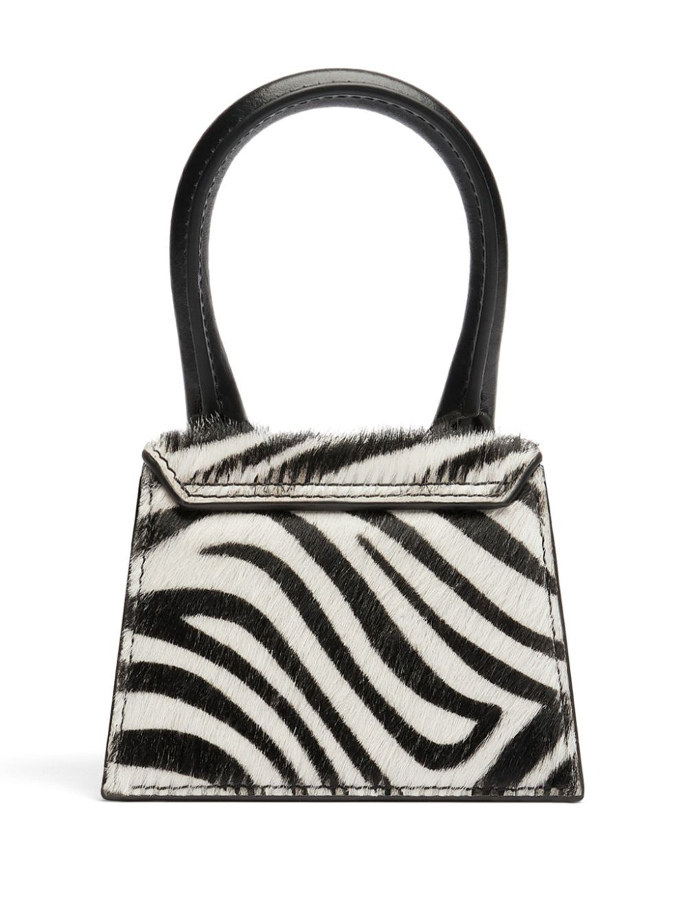 JACQUEMUS Le Chiquito Calf Hair Zebra Print Foldover Bag - Black image 3