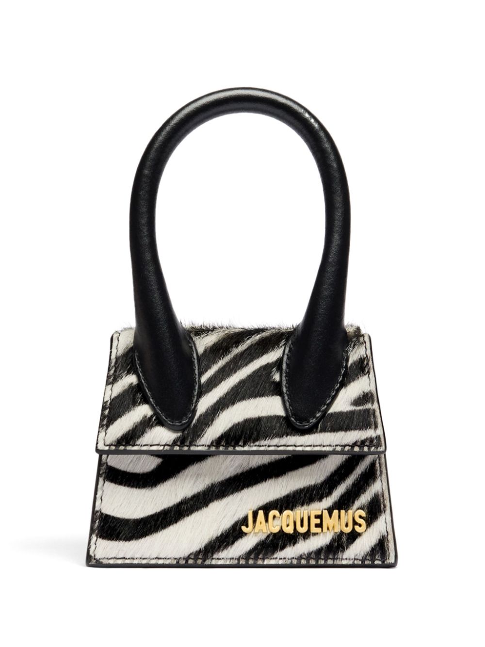 JACQUEMUS Le Chiquito Calf Hair Zebra Print Foldover Bag - Black image 0