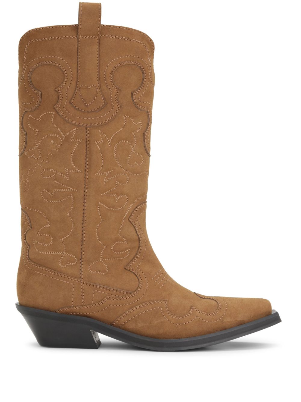 Ganni Leather Boots with Embroidered Detail - Brown image 0