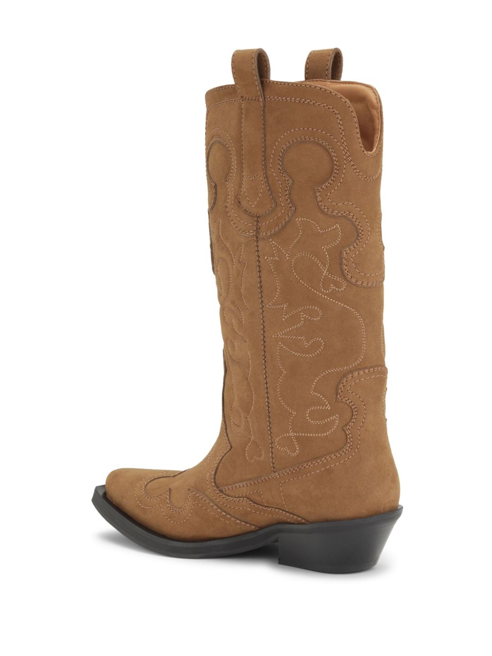 Ganni Leather Boots with Embroidered Detail - Brown image 2