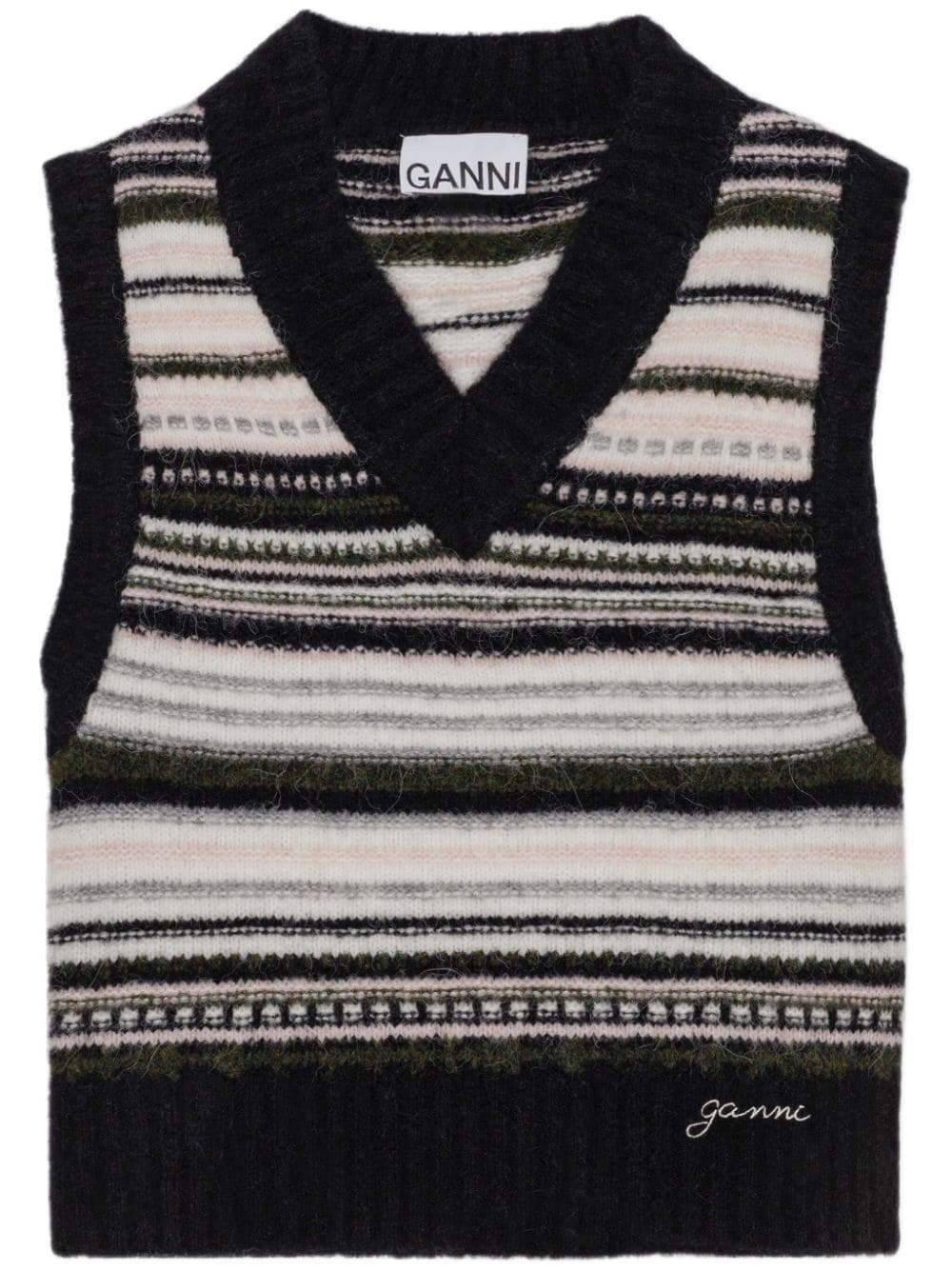 GANNI Black Stripe Knitted Sleeveless Sweater image 0