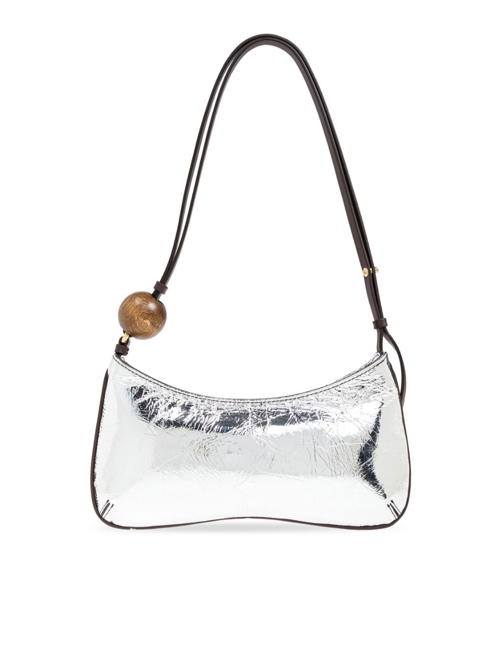 JACQUEMUS Silver Calf Leather Crinkled Shoulder Bag image 5