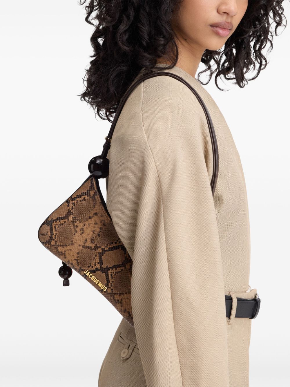 JACQUEMUS Brown Python-Embossed Calf Leather Shoulder Bag image 1