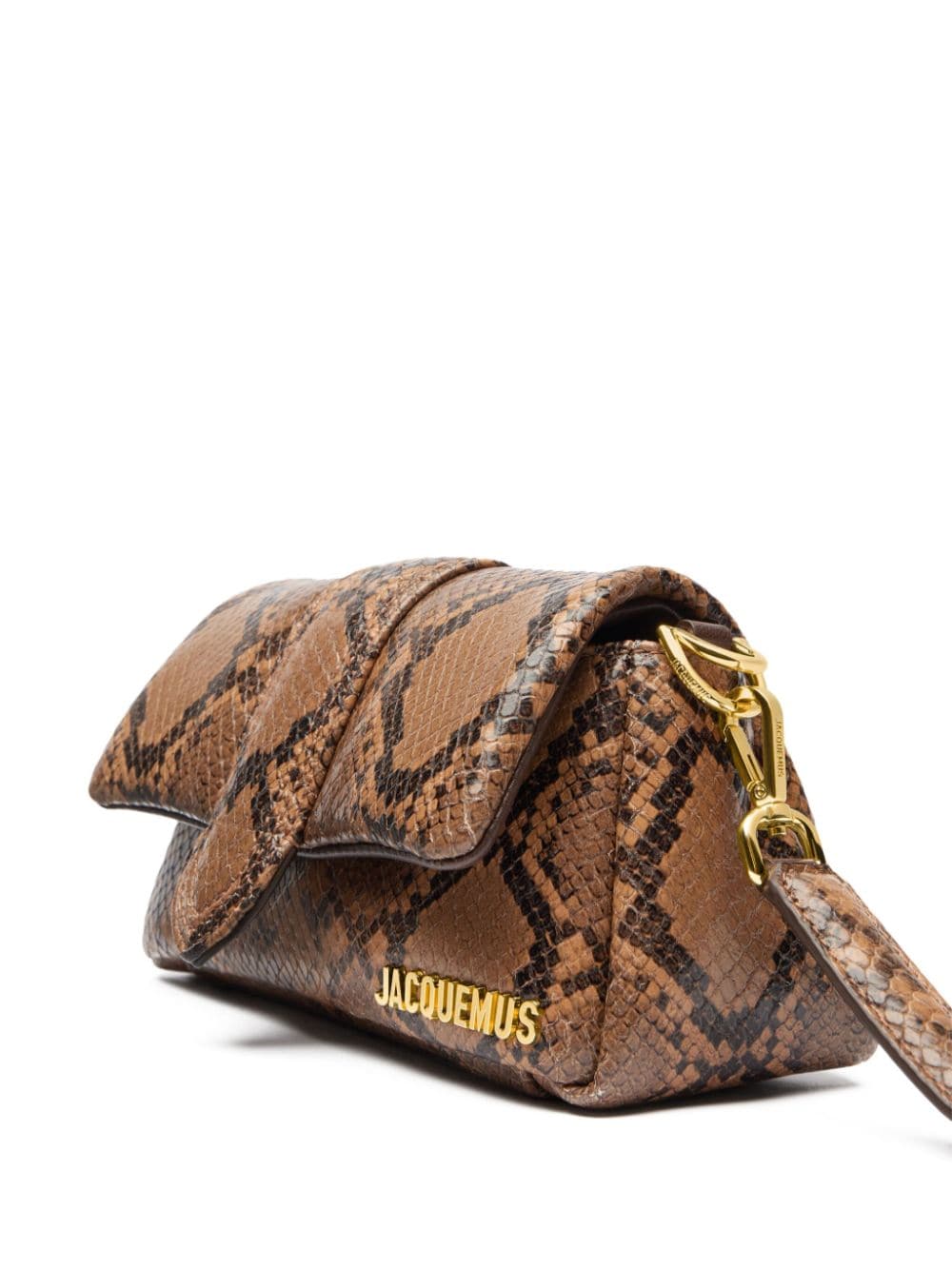 JACQUEMUS Le Chiquito Python-Embossed Foldover Top Handle Bag - Brown image 3