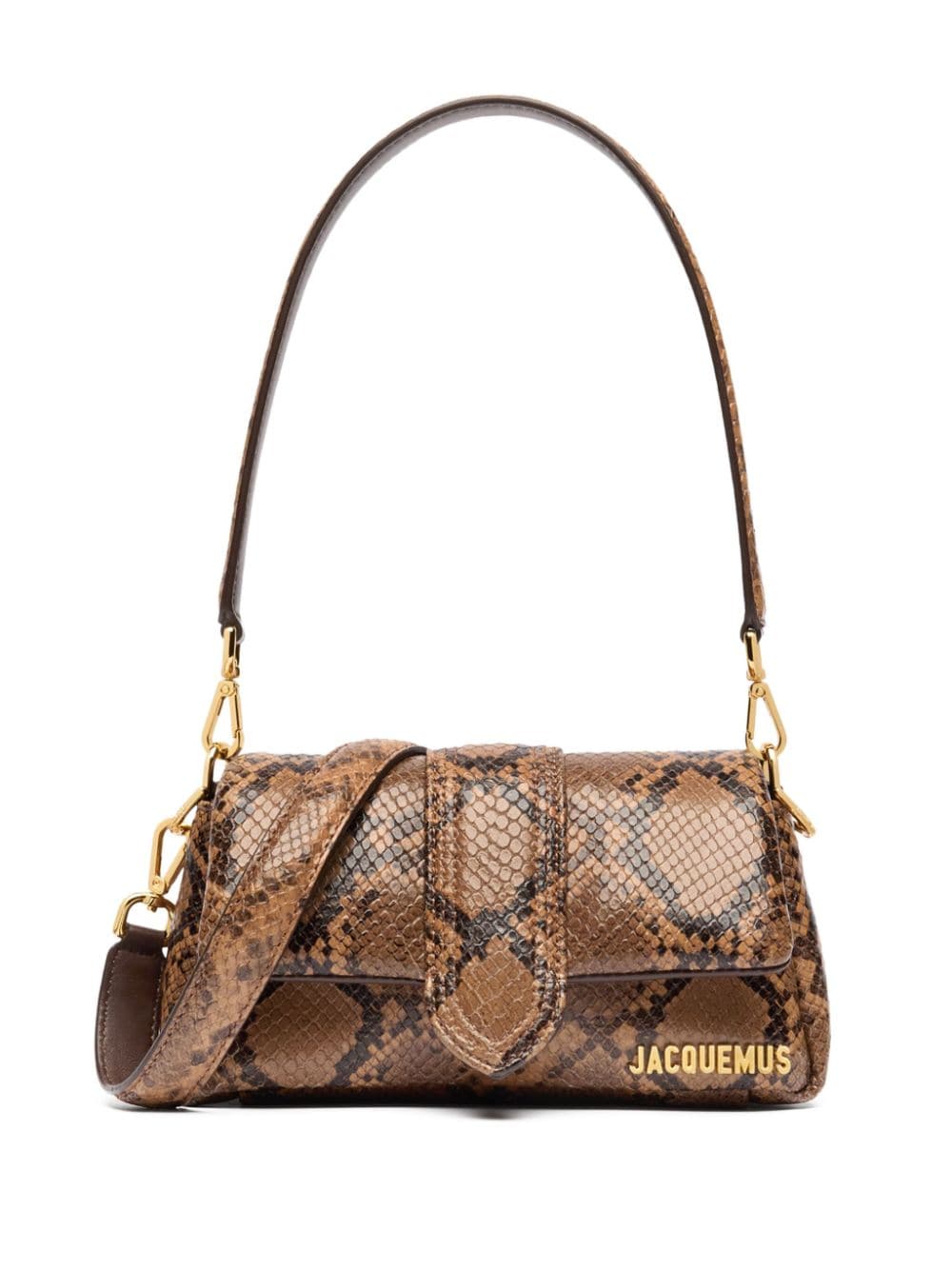 JACQUEMUS Le Chiquito Python-Embossed Foldover Top Handle Bag - Brown image 0