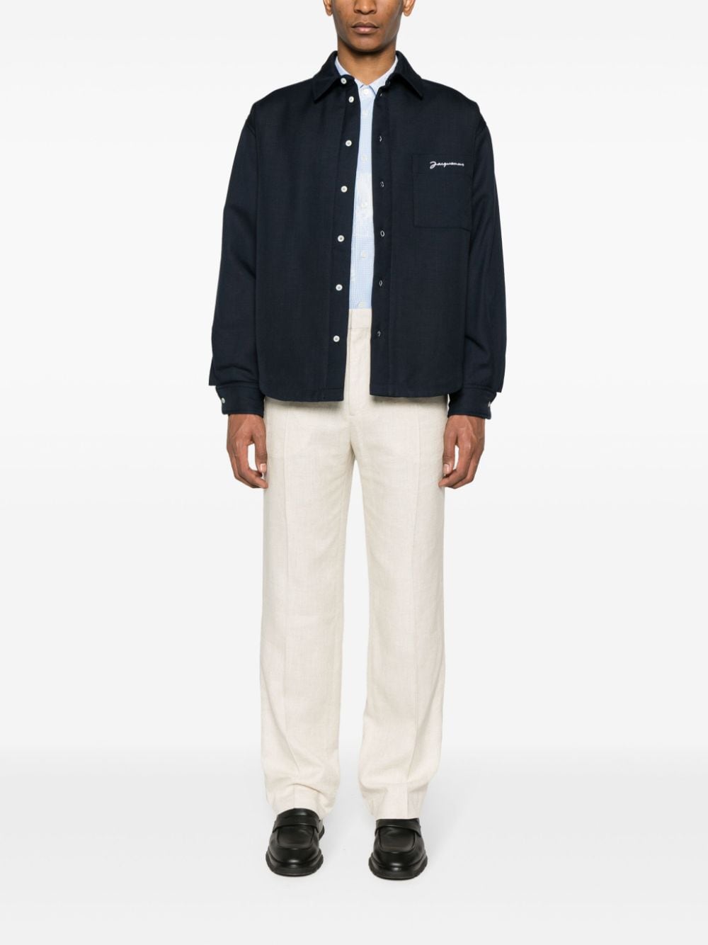 Jacquemus Navy Blue Padded Embroidered Logo Shirt image 2