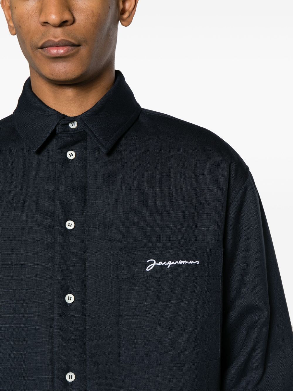 Jacquemus Navy Blue Padded Embroidered Logo Shirt image 3