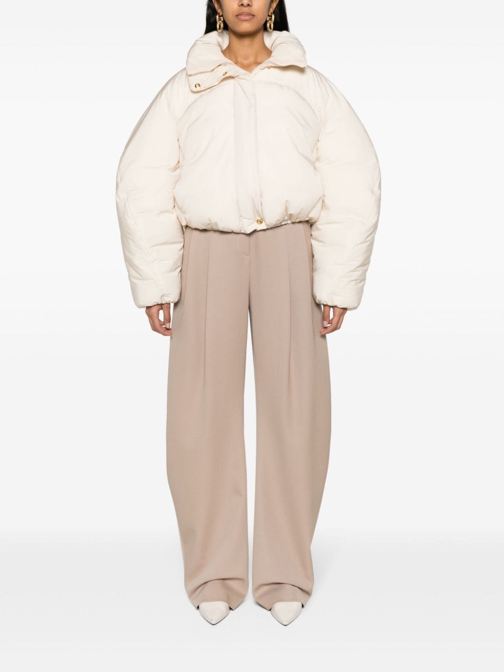 JACQUEMUS White Padded Funnel Neck Coat image 4