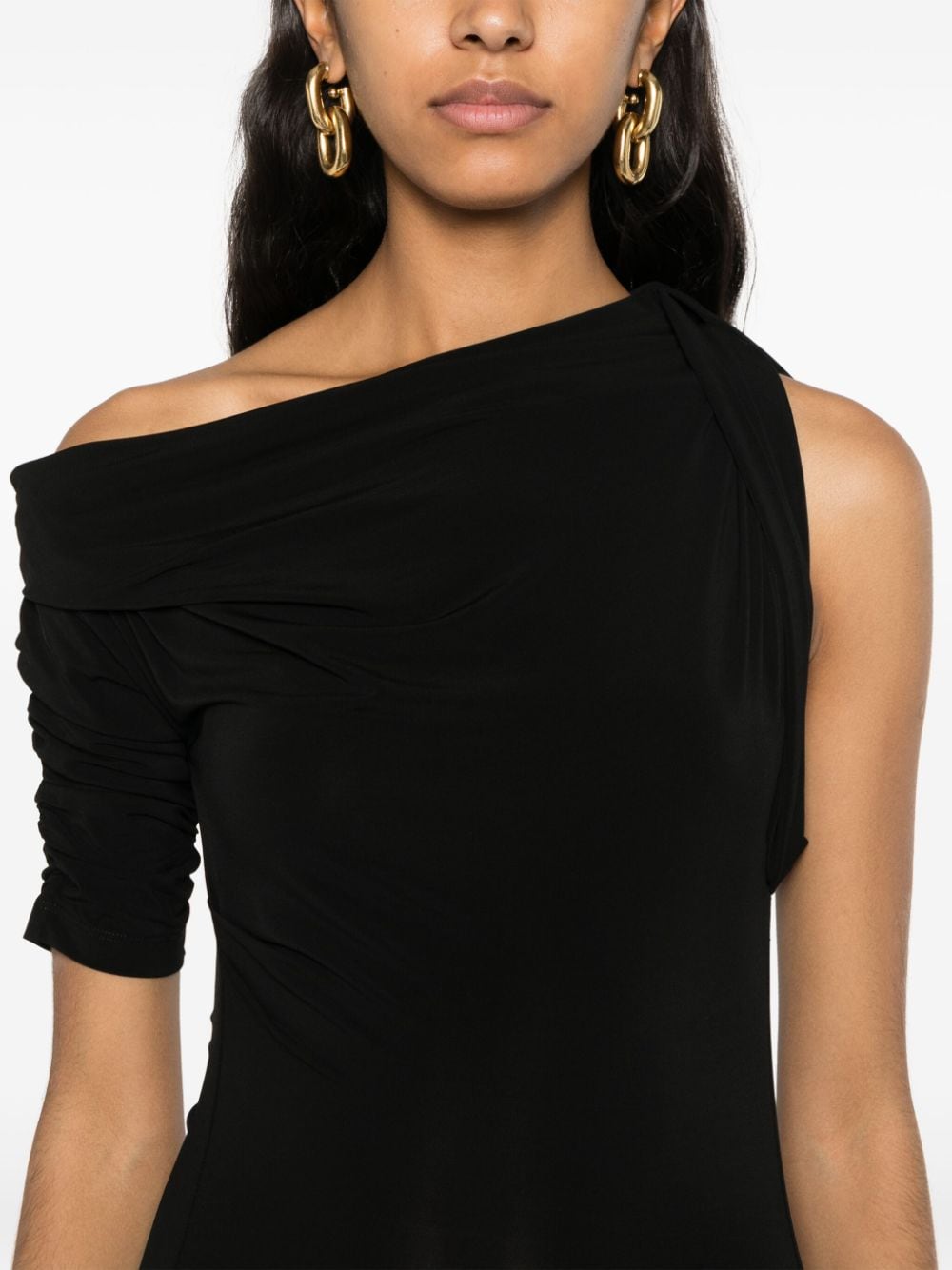 Jacquemus Black Asymmetric Neck Twist Detail Dress image 3