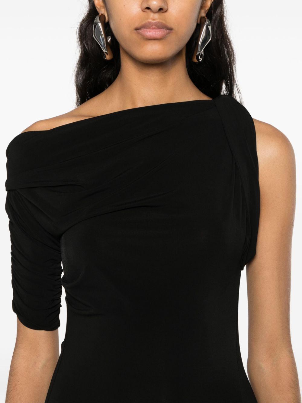 JACQUEMUS Asymmetric Neck Twist Detail Dress - Black image 3