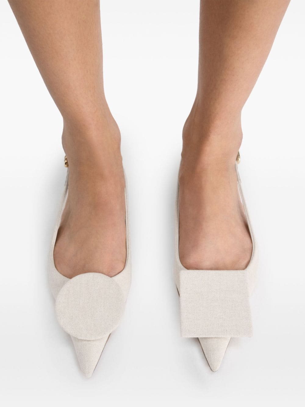 JACQUEMUS Grey Linen Blend Pointed Slingback Flats image 1