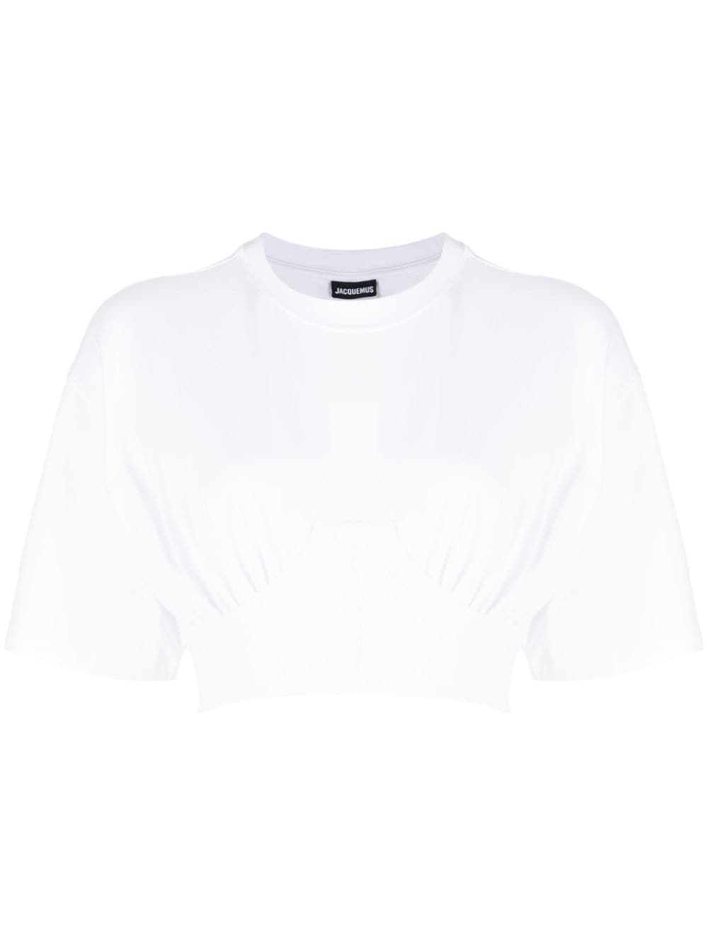 JACQUEMUS White Stretch-Cotton Cropped T-Shirt with Draped Detailing image 0