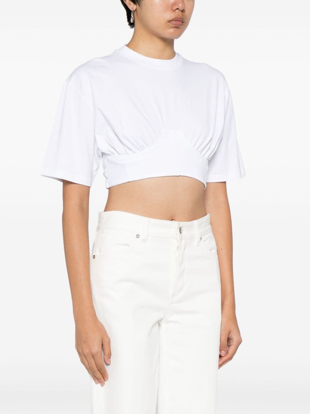 JACQUEMUS White Stretch-Cotton Cropped T-Shirt with Draped Detailing image 2